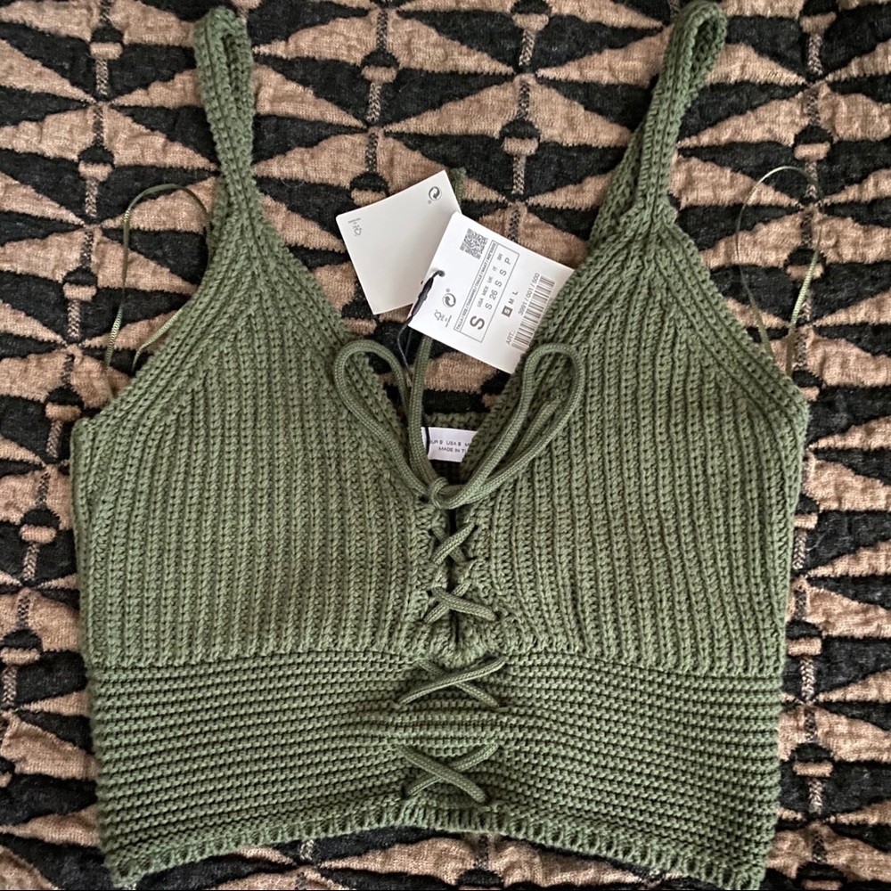 NWT Zara sold out Army Green Knit Bra Long Top S